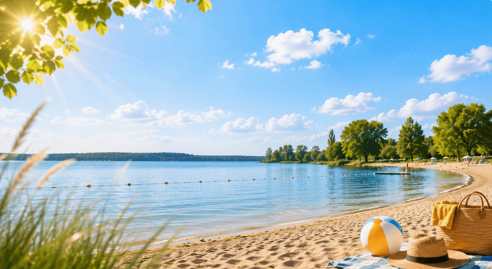 Recreatieplas met zwemmers op een zomerse dag